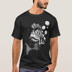 Camiseta Peixe de desenho animado no chapéu que está fumand