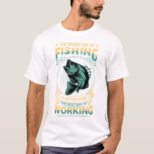 Camiseta Peixe de desenho animado segurando vara de pescar