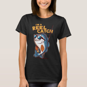 Camiseta Peixe de desenho engraçado com óculos de sol e var