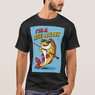 Camiseta Peixe de desenho engraçado com óculos de sol e var