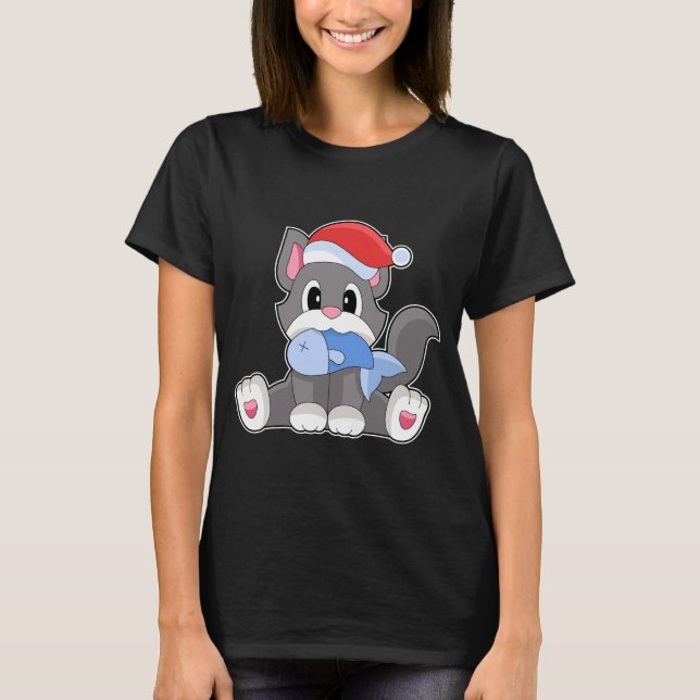 Camiseta Peixe de Natal para Gatos (Frente)