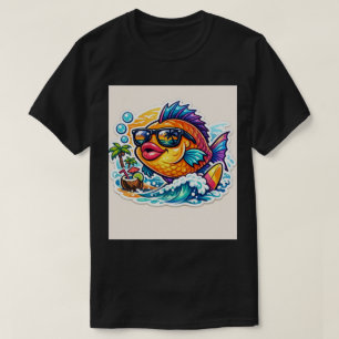Camiseta Peixe de Óculos de Sol Funky: Adesivo de Oceano de