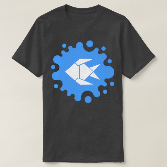 Camiseta Peixe de Origami Cinto em um Lixo Azul (Frente do Design)