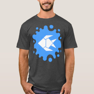 Camiseta Peixe de Origami Cinto em um Lixo Azul