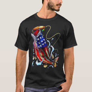 Camiseta Peixe De Pesca De Baixo Bandeira Americana Padre 4