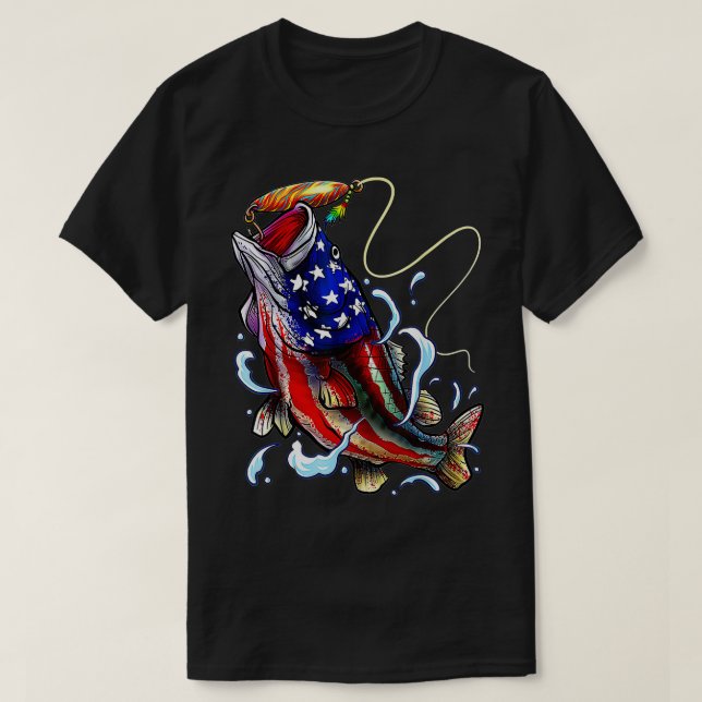 Camiseta Peixe de Pesca de Baixo Pai Americano Padre Quarto (Frente do Design)