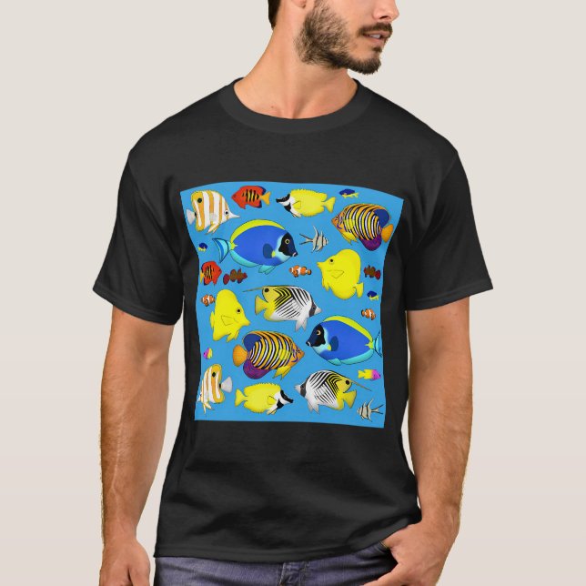Camiseta peixe de recife 4 (fundo azul) (Frente)