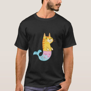 Camiseta Peixe De Sereia De Gato Gato Gato Nadando Em Prese