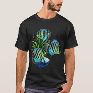 Camiseta Peixe Disco Azul Peixes de Aquário de Água Doce Ta