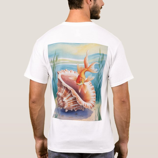 Camiseta Peixe-dourado-aquarela-coral (Verso)
