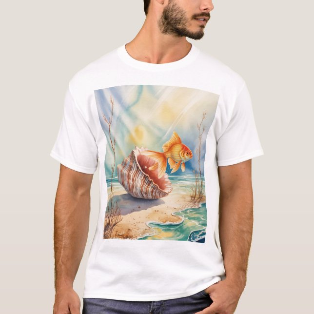 Camiseta Peixe-dourado-aquarela-coral (Frente)