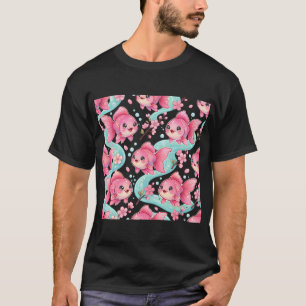 Camiseta Peixe Dourado Flor de Cerejeira Fofo Rosa Kawaii