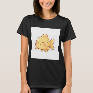 Camiseta Peixe Dourado Kawaii em Estilo Minimalista Pastel
