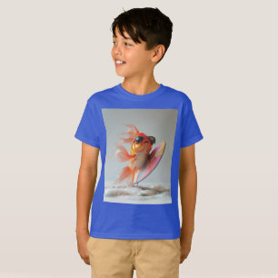 Camiseta Peixe Dourado Legal Surfando em uma Onda