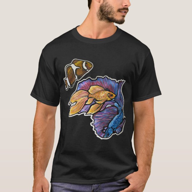 Camiseta Peixe Dourado, Peixe-Beta Cauda de Meia-Lua, Peixe (Frente)