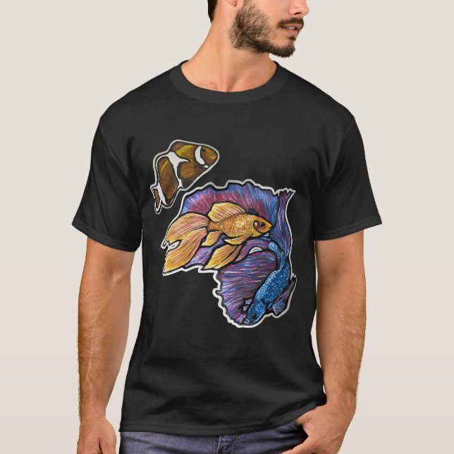 Camiseta Peixe Dourado, Peixe Betta Cauda de Lua, Peixe Pal (Frente)