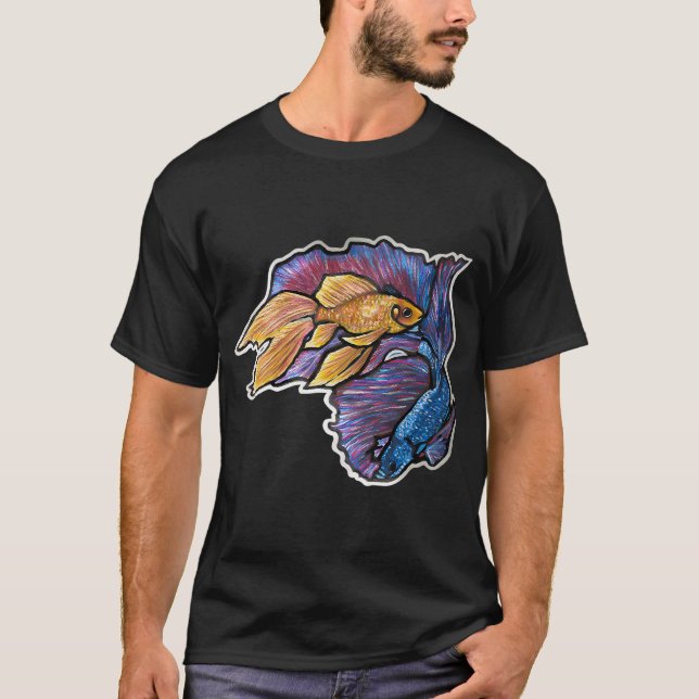 Camiseta Peixe Dourado & Peixe Betta Cauda de Meia Lua 1 (Frente)