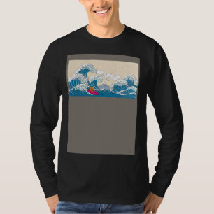 Camiseta Peixe Dourado Surfando Grande Onda de Kanagawa Sur