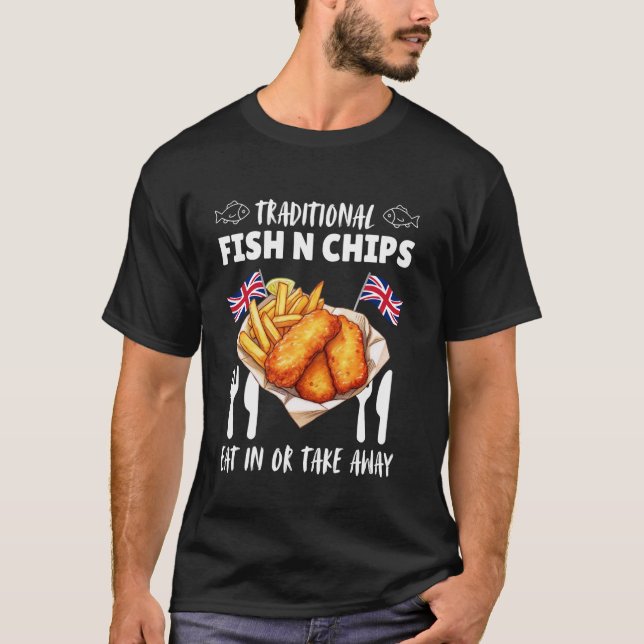 Camiseta Peixe e Batatas Fritas Divertido Amante de Comida  (Frente)