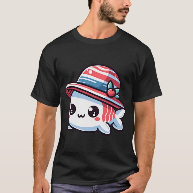 Camiseta Peixe Elegante com Chapéu (Frente)