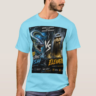 Camiseta Peixe Elétrico vs Elevador Confronto Engraçado de