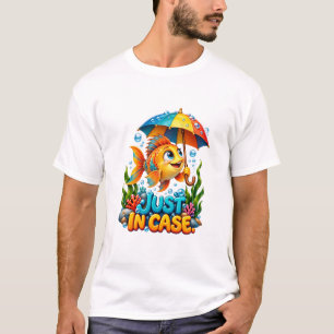 Camiseta Peixe Engraçado Com Guarda-Chuva