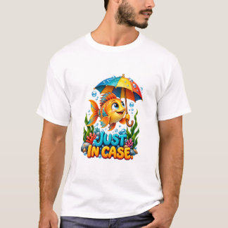 Camiseta Peixe Engraçado Com Guarda-Chuva