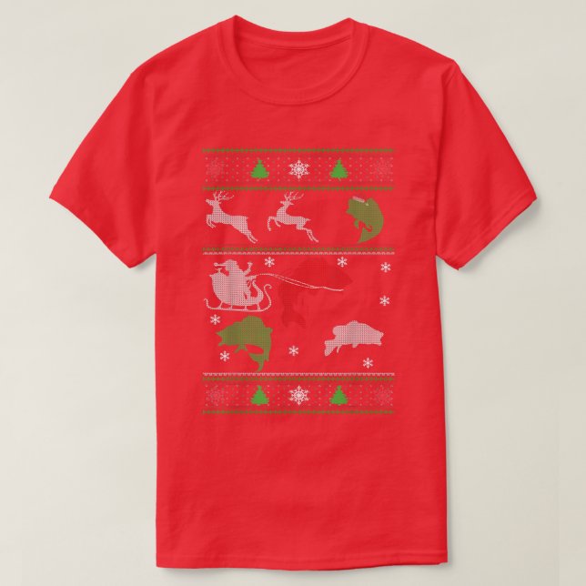 Camiseta Peixe Engraçado Natal Neve Pinheiro Pai De Pesca M (Frente do Design)