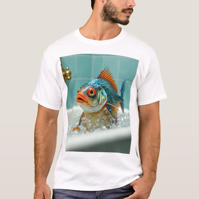Camiseta Peixe engraçado no banho (Frente)