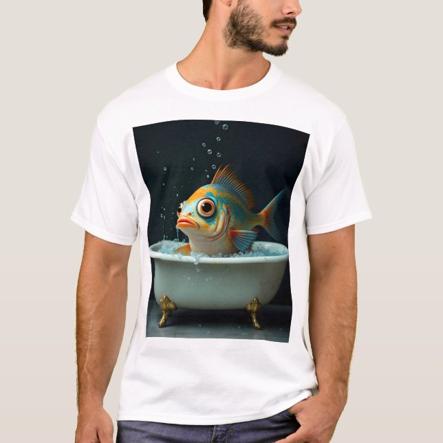 Camiseta Peixe engraçado no banho (Frente)