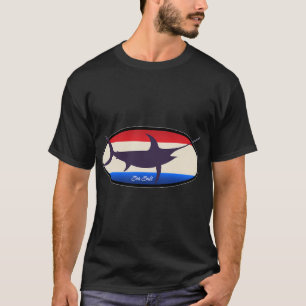 Camiseta Peixe Espada Arte Retro Vermelho Branco e Azul