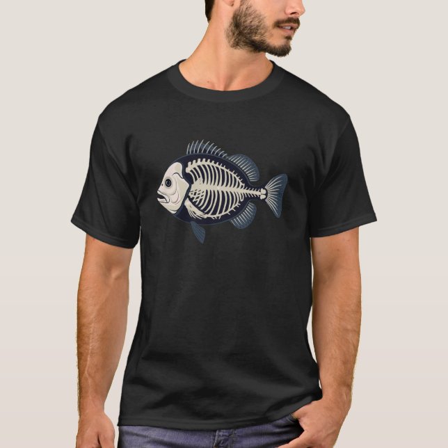 Camiseta Peixe Esqueleto Arte Linear Subaquática (Frente)
