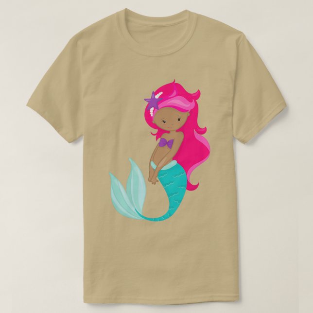 Camiseta Peixe-Estrelado Rosa-Rosa-Sereia Africano (Frente do Design)