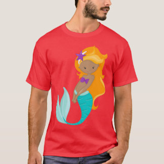 Camiseta Peixe-Fada Laranja-Sango-Sereia Afro-Americana