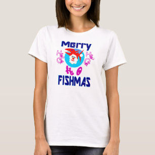 Camiseta ♫ ♥ Peixe FelizMas-SantaPeixe Engraçado, Capa Long