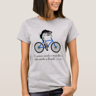 Camiseta Peixe Feminista Andando de Bicicleta (com citação)