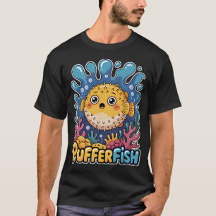 Camiseta Peixe Fugu Kawaii Fofo Em Recife Colorido De Coral