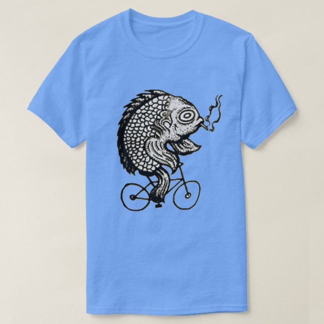 Camiseta Peixe fumado de andando de bicicleta (Frente do Design)