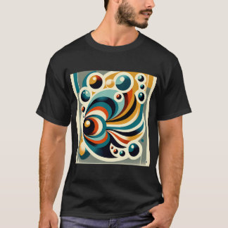 Camiseta Peixe Geométrico Retro com Bolhas em Verde Azul e