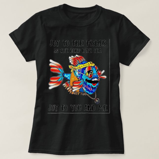 Camiseta Peixe Joy aos peixes no fundo do mar azul Alegria  (Frente do Design)