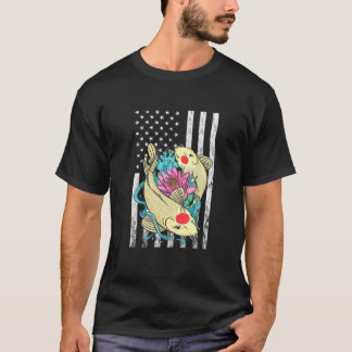 Camiseta Peixe Koi Americano Peixe Yin Yang Lótus Americano