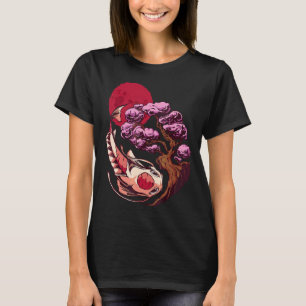 Camiseta Peixe Koi Carpa Yin Yang Árvore Bonsai Lua Arte Ja