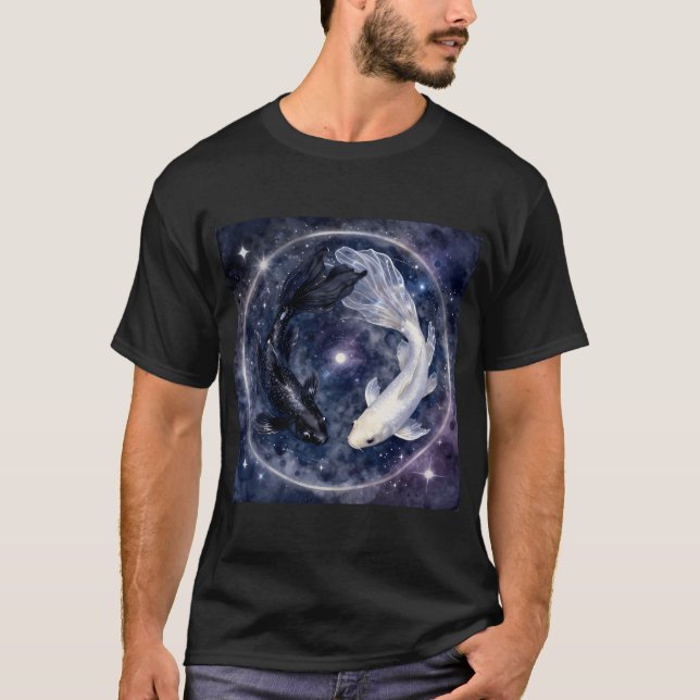 Camiseta Peixe Koi Cósmico Clássico Yin Yang (Frente)