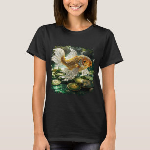 Camiseta Peixe Koi de Cristal Branco e Dourado