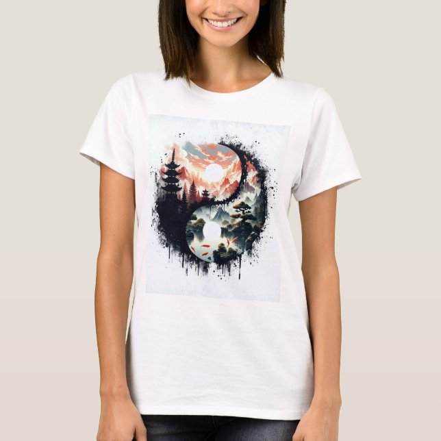 Camiseta Peixe Koi e Yin Yang do Templo (Frente)