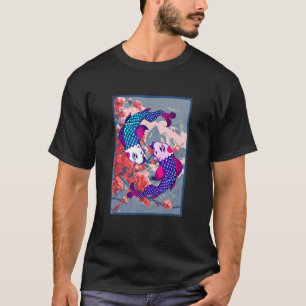 Camiseta Peixe Koi Flor de Cerejeira Samurai Monte Fuji