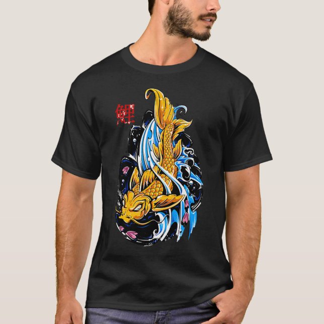 Camiseta Peixe Koi Japonês Dourado Design (Frente)