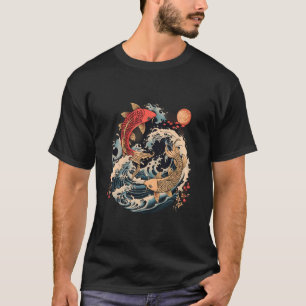 Camiseta Peixe Koi Oceano Japonês Koi Carpa Peixe Ondas Jap