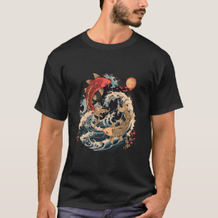 Camiseta Peixe Koi Oceano Koi Japonês Carpa Peixe Ondas Jap