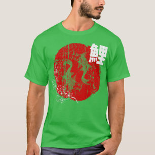 Camiseta Peixe Koi Red Sun Japonês e Flor de Cereja Sakura